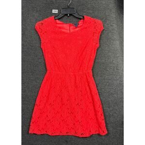 Gap Fit & Flare Lace Dress Womens Size 4 Red Cap Sleeve Round Neck NEW